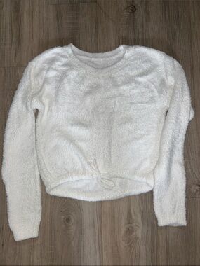 Ptula Cozy White Plush Drawstring Hem Women's Sweater